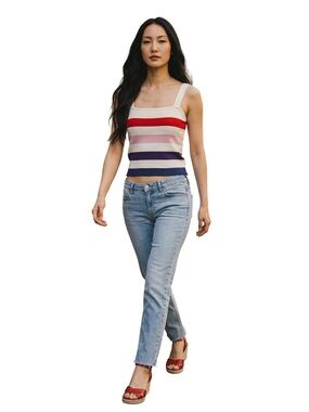 Moon & Madison Striped Knit Tank Top Medium Red Pink Navy Stretch preppy Summer